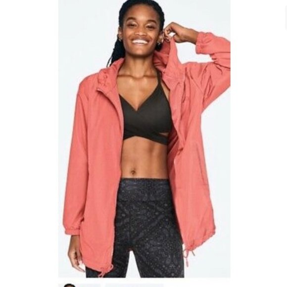 PINK Victoria's Secret Jackets & Blazers - Victorias Secret PINK peach pink long sleeve hooded raincoat anorak jacket M